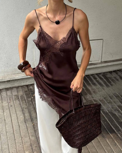 Seame CH - Guia Asymmetric Satin Lace Cocktail Dress - Dresses - 3256809325340316-;Qf1754570364627085112